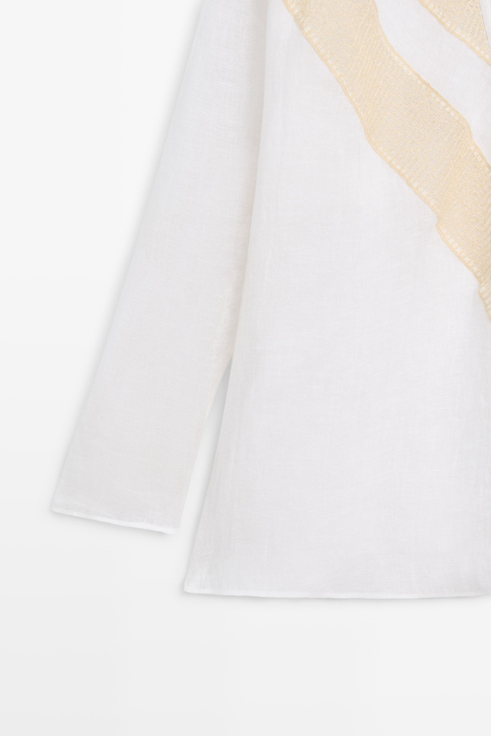 Massimo Dutti Струящаяся рубашка из смесового льна с аппликацией, белый