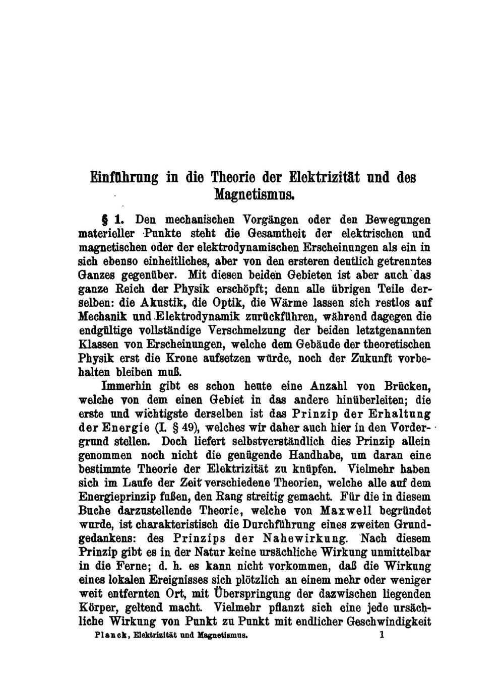 Einführung in die Theorie der Elektrizität und des Magnetismus. Zum Gebrauch bei Vorträgen, sowie zum Selbstunterricht | Max Planck