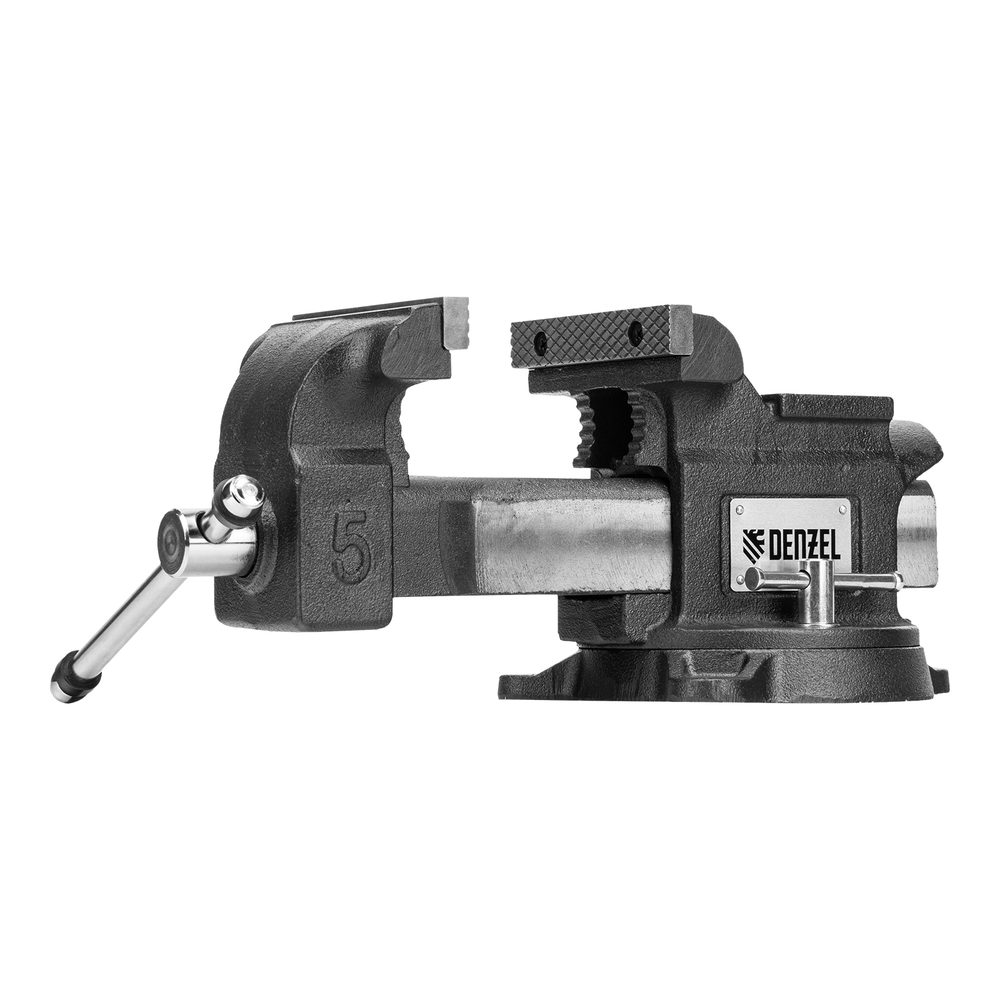 Тиски слесарные BVH-125, 125 мм, поворотные, стальная направляющая, с наковальней //Denzel