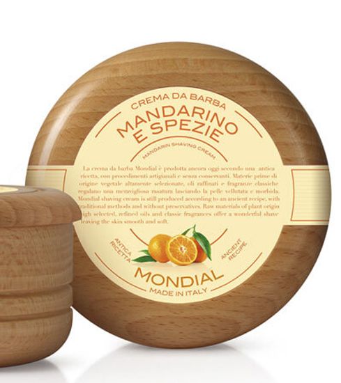Крем для бритья Mondial "MANDARINO E SPEZIE" с ароматом мандарина и специй, деревянная чаша, 140 мл
