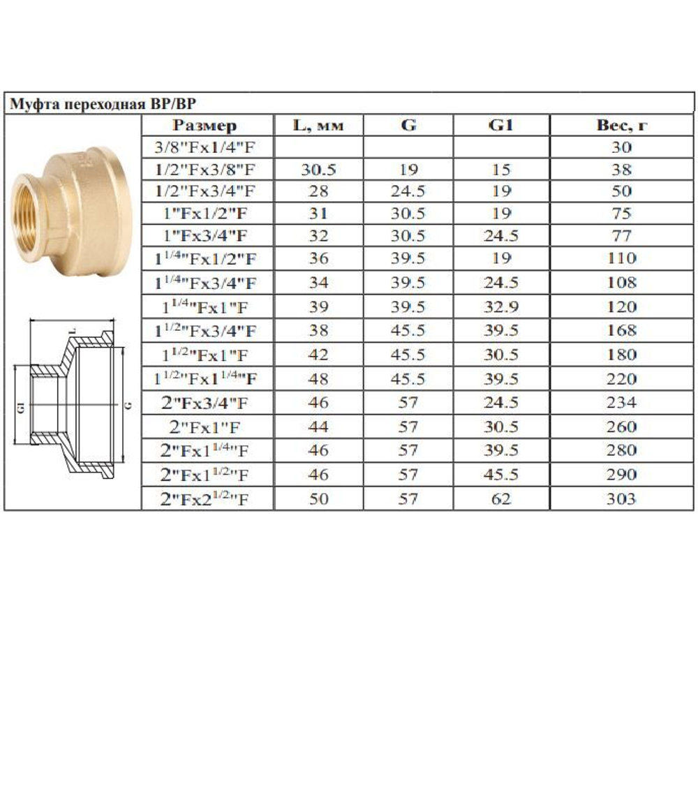 Муфта латун переходная 1/2 Г. х 1" Г.   ViEiR (150/10)