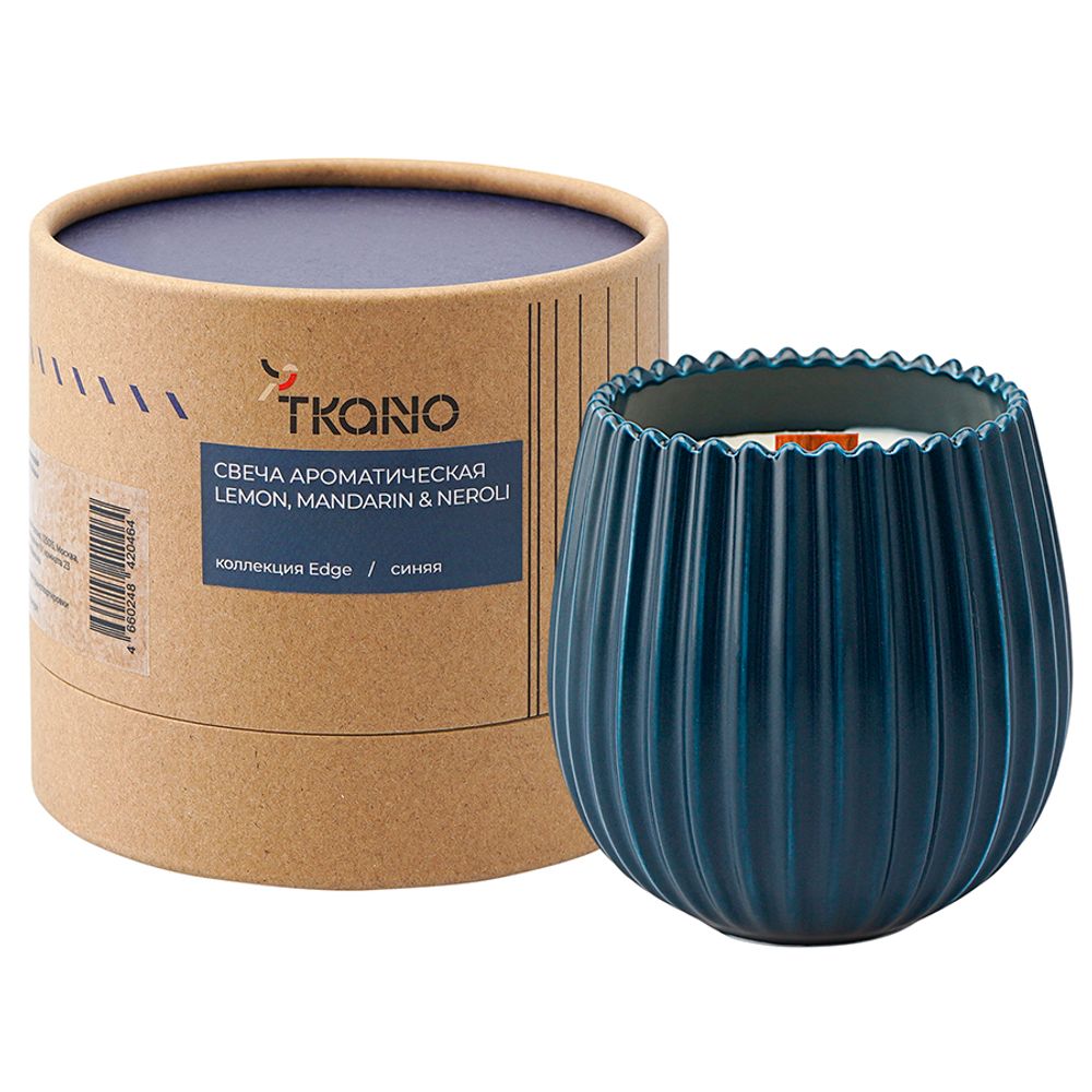 Свеча ароматическая с деревянным фитилём Lemon, Mandarin & Neroli из коллекции Edge, синий, 60 ч