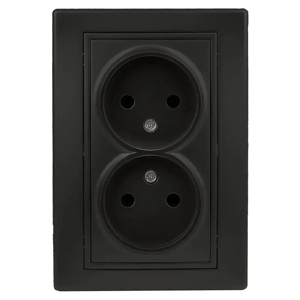 Розетка Intro Plano 1-204-05 без заземления двойная 2х2P 16А-250В IP20 скрытой установки черный