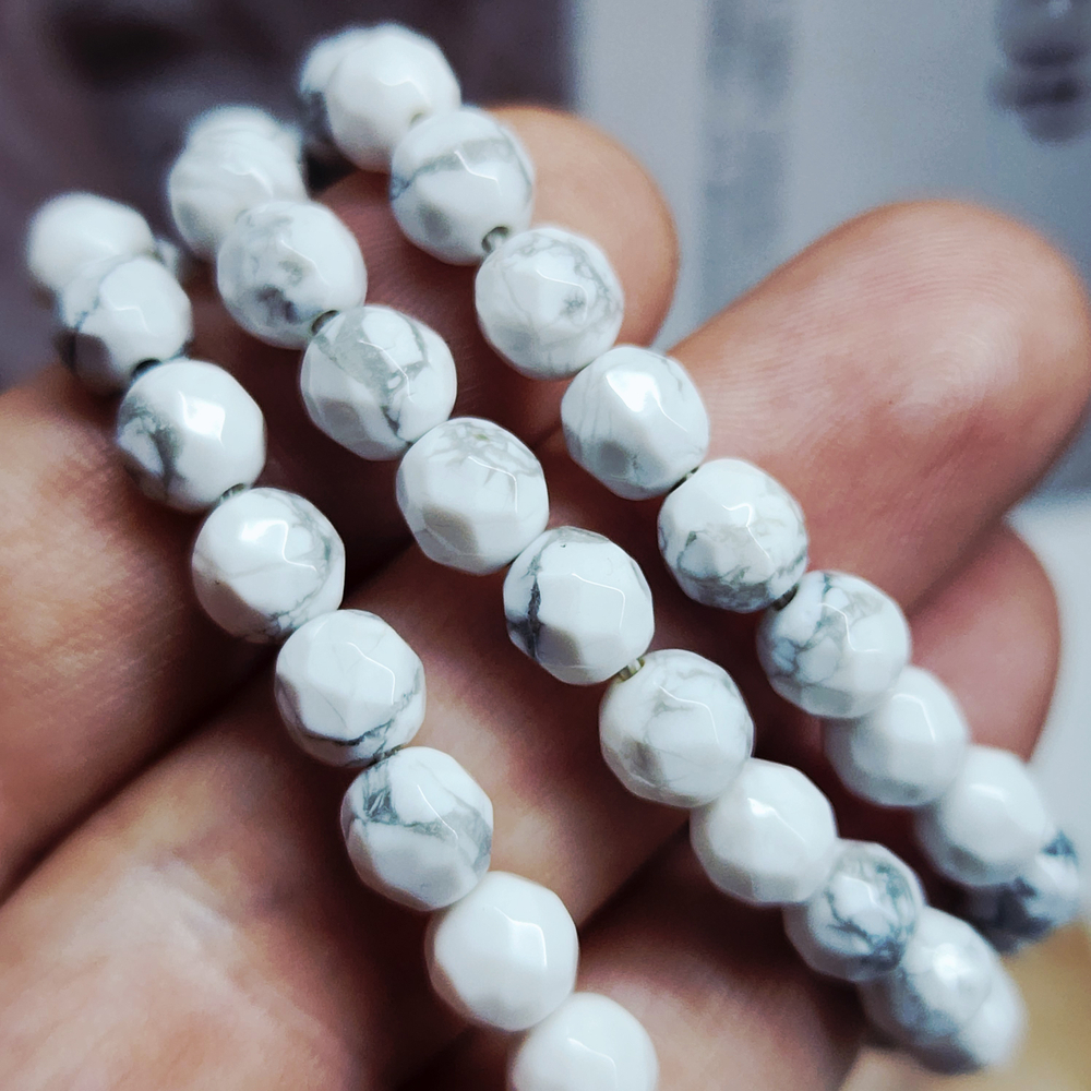 Магнезит бусины огранка, кахолонг имитация, 6мм, штучно