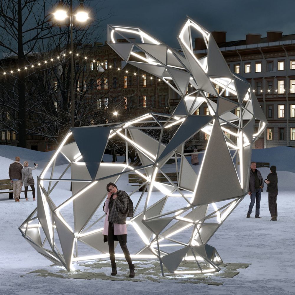 светодиодная фигура зайца полигонального 4,6 м высота