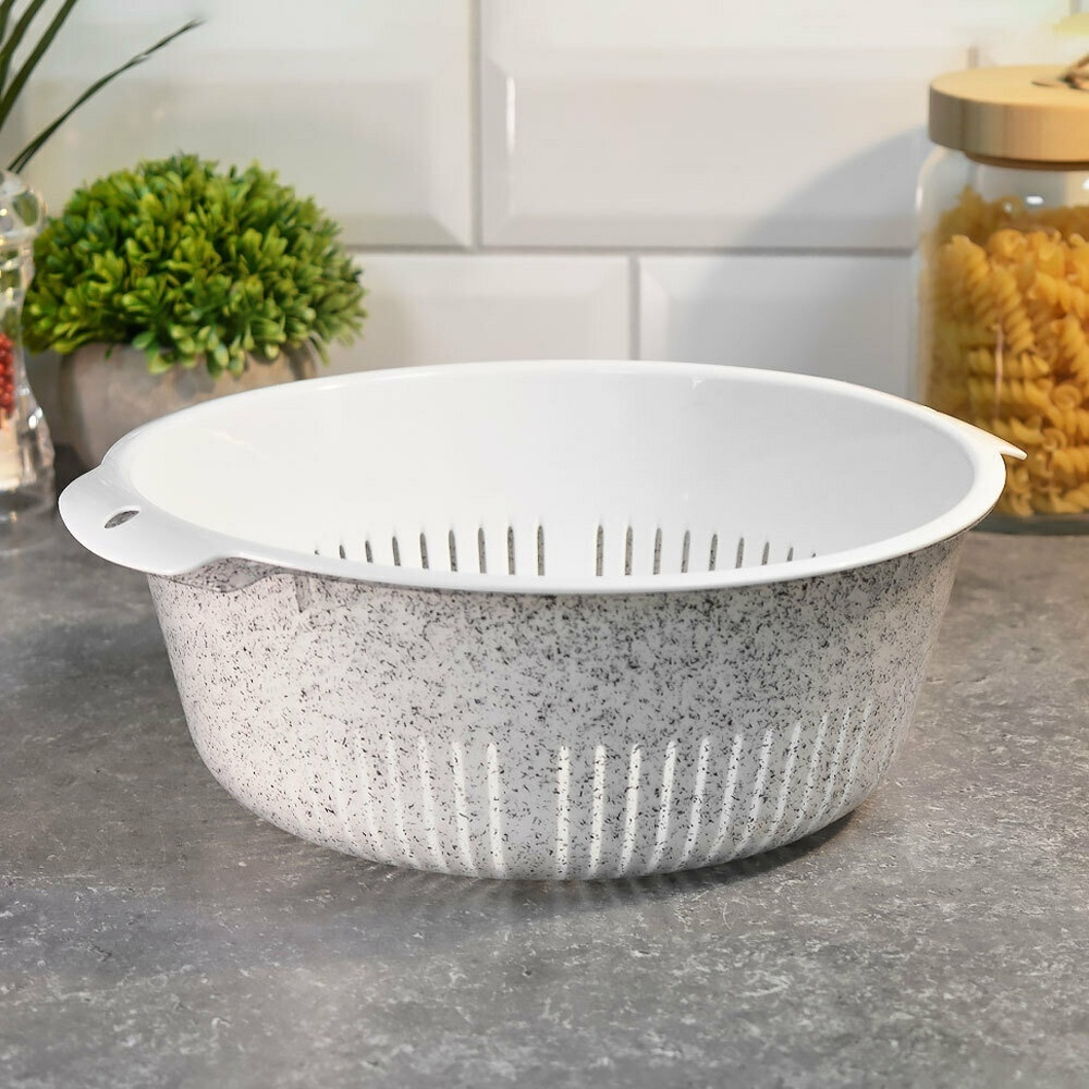Миска-дуршлаг "Bergamo" (гранит светло-серый)