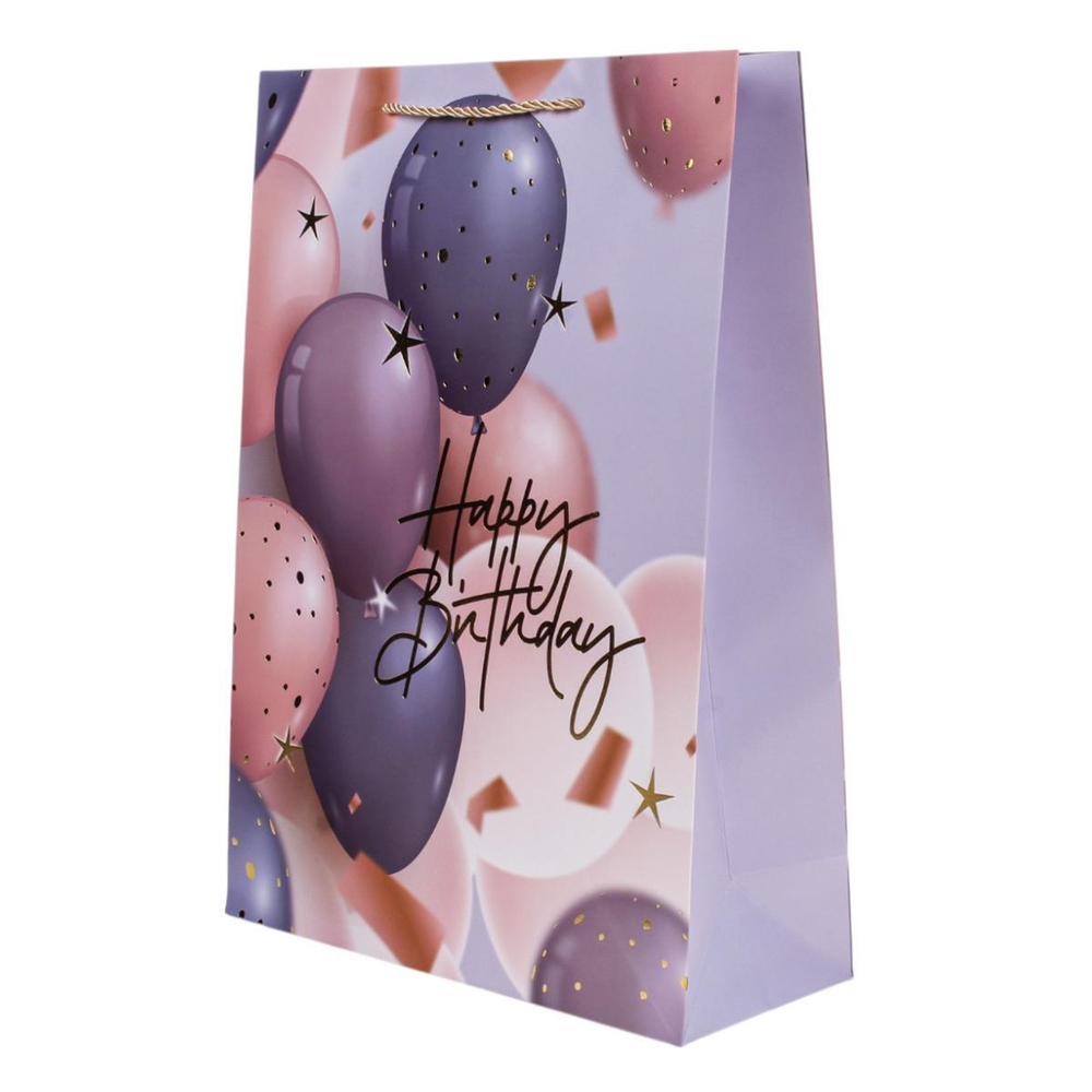 Пакет подарочный "С днем рождения!" 30*41,5*12см, тисн.золот и серебр, ассорт.