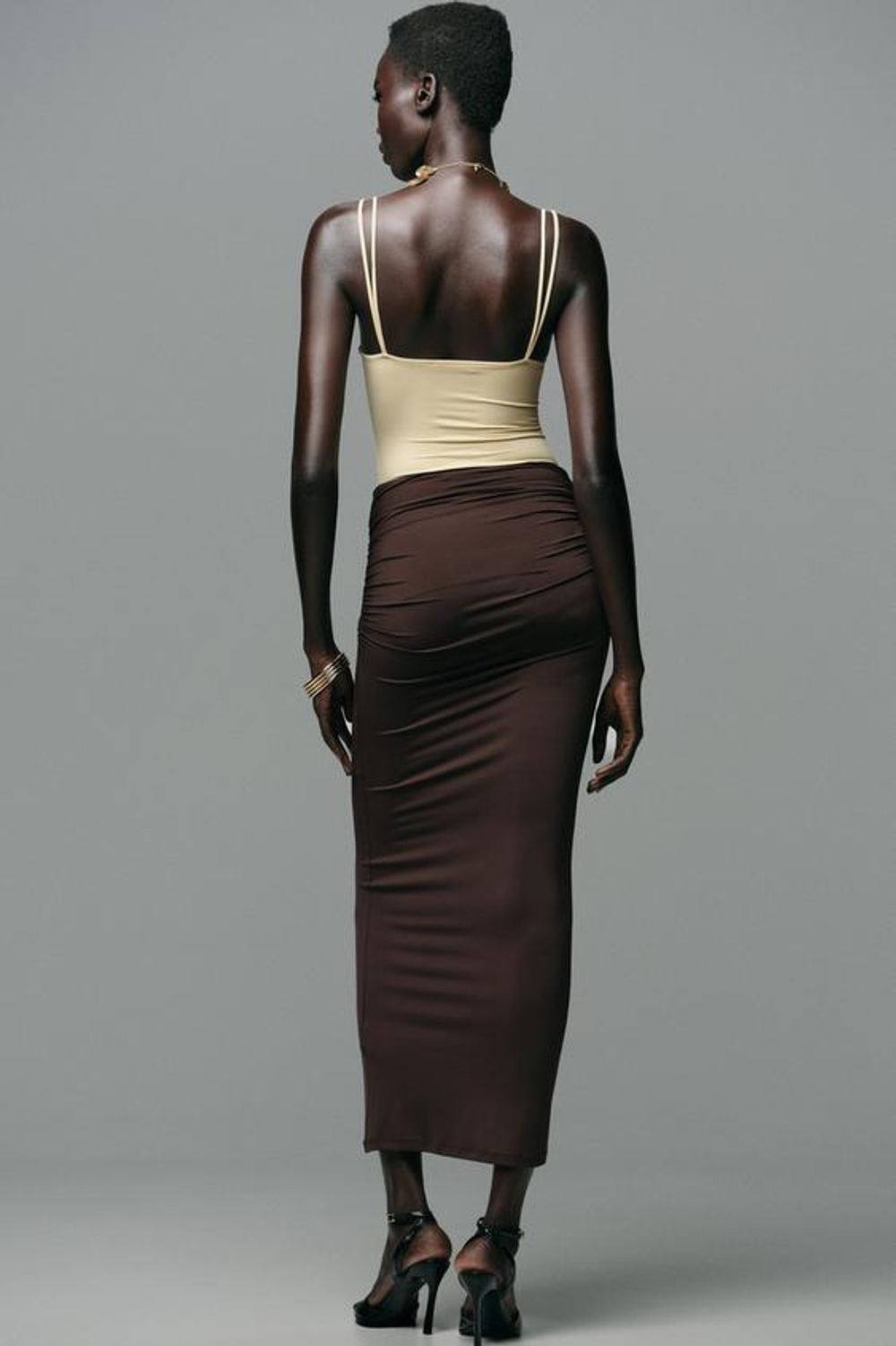 ZARA ЮБКА ИЗ ПОЛИАМИДА С РАКУШКОЙ, ТЕМНО-КОРИЧНЕВЫЙ