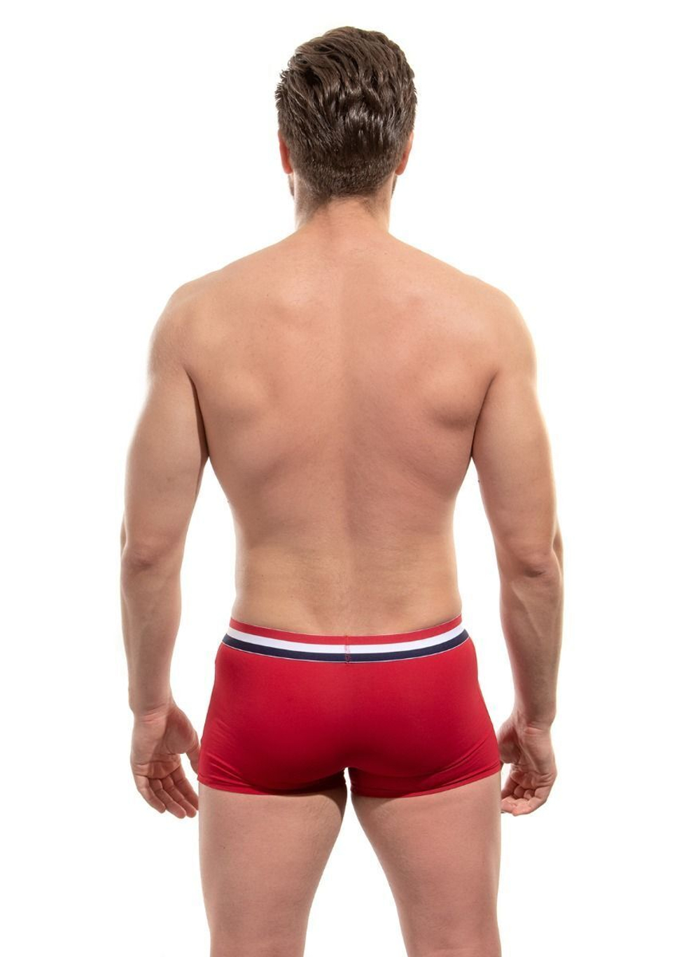 Мужские хлопковые трусы-боксеры с резинкой в полоску (Размер: L) (Цвет: красный)