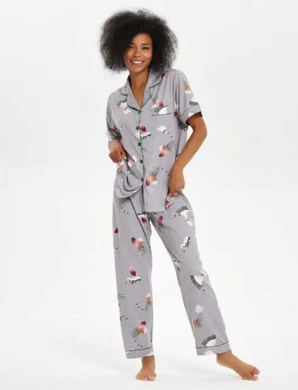 [m]Пижама жен. б/в штаны+рубашка д/р В2627