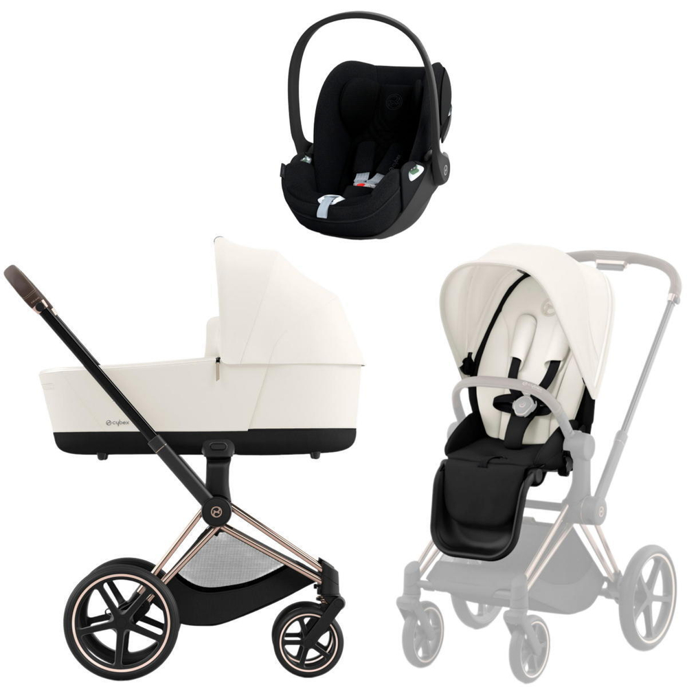 Коляска 3 в 1 Cybex Priam IV Rosegold complete и автокресло Cloud T i-Size Sepia Black Plus Off White