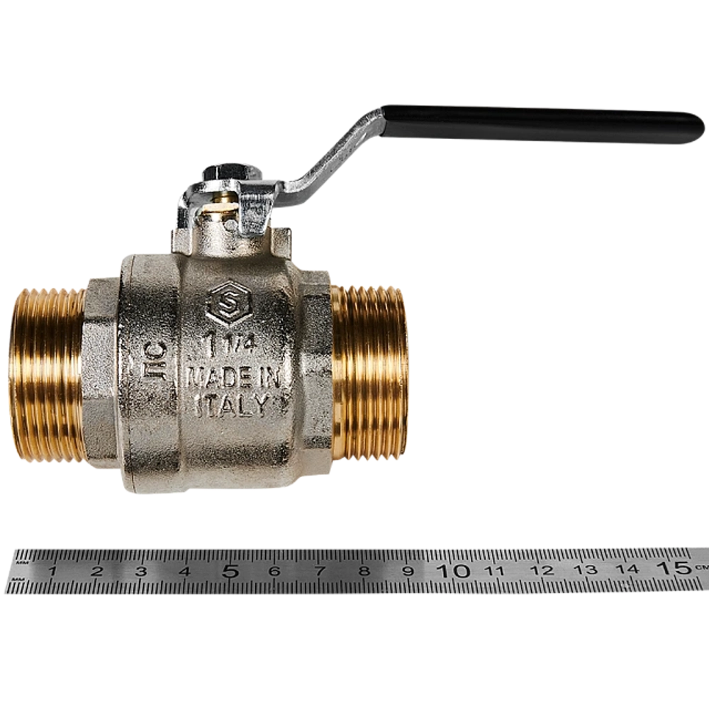 Кран шаровой полнопроходной STOUT - 1"1/4 (НР/НР, PN40, Tmax 150°C, ручка-рычаг черная)