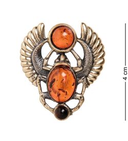 AM- 903 Брошь «Жук Скарабей» (латунь, янтарь)