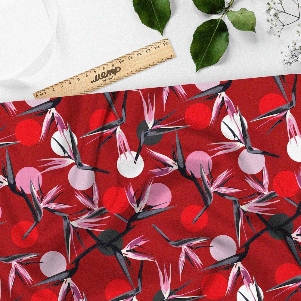 Ткань атлас японские цветочные мотивы