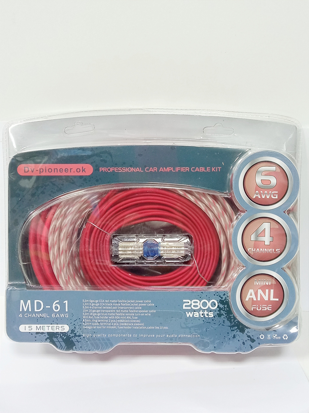 Набор для подключения 4к усилителя 6AWG/2800W-5м. DV-pioneer-Ok