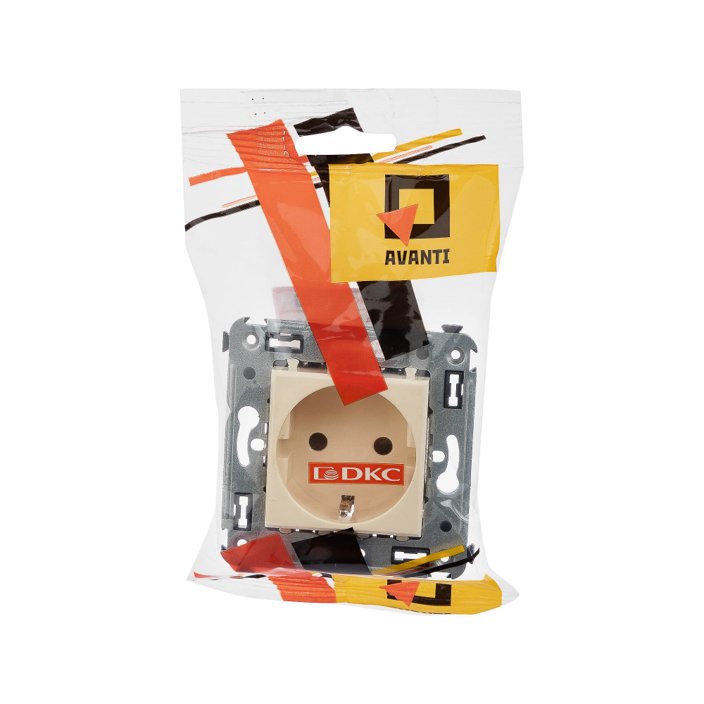 Розетка в стену, 2P+E, с з/ш, "Avanti", "Ванильная дымка"