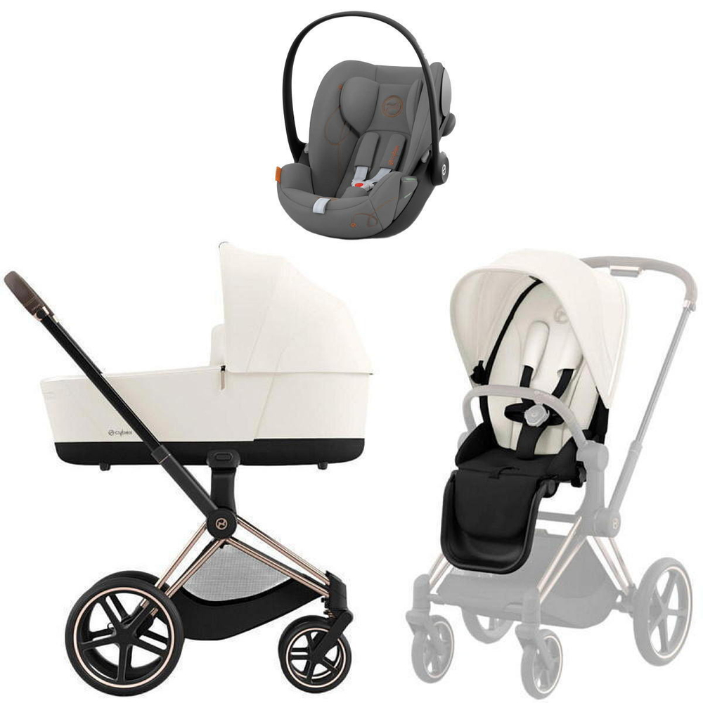 Коляска Cybex Priam IV Rosegold complete и автокресло Cloud G i-Size Lava Grey 3 в 1 Off White