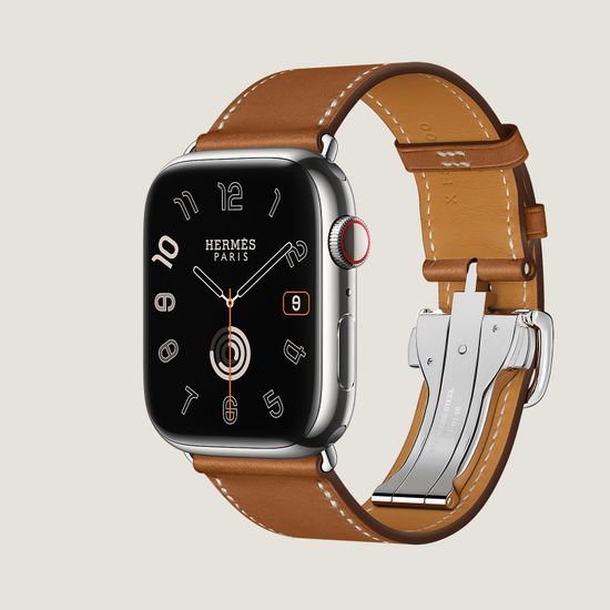 Apple Watch Hermès Series 9 45mm Silver Stainless Steel Case with Single Tour Deployment Buckle Fauve
