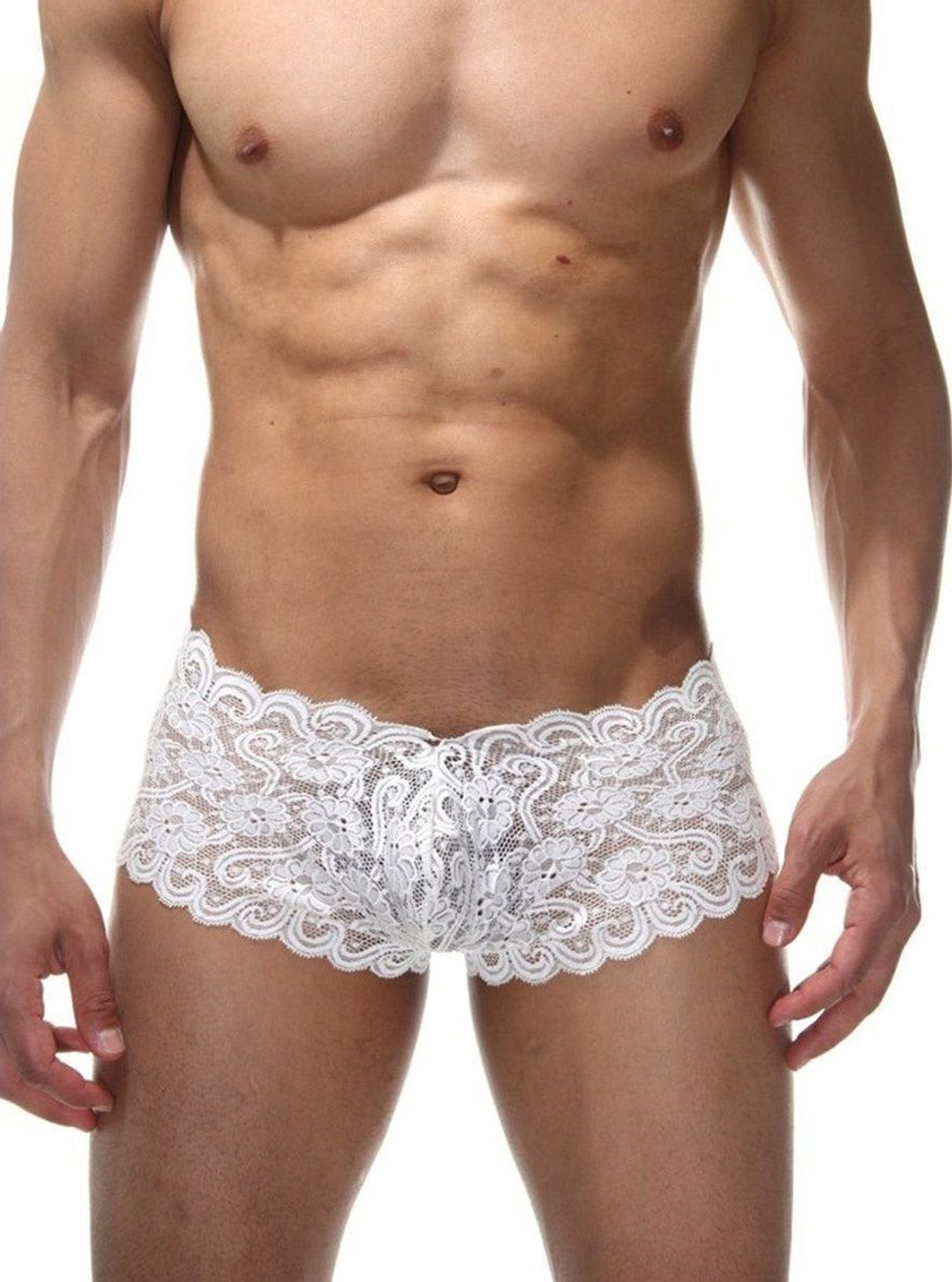 Мужские кружевные трусы-хипсы (Размер: L-XL) (Цвет: белый)