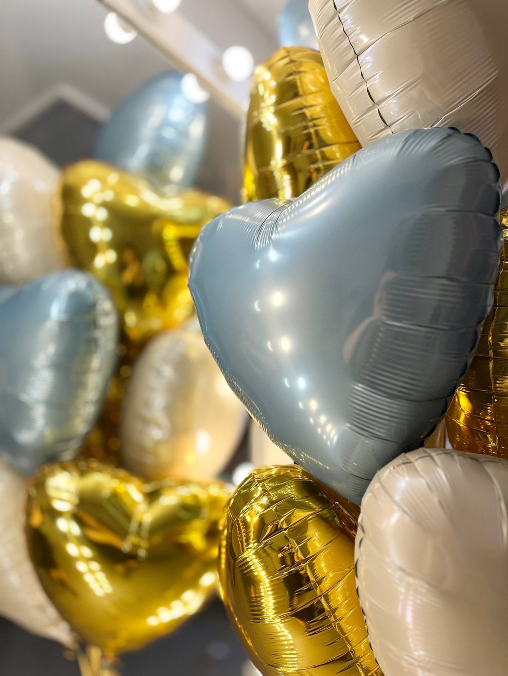 Связка с сердцами песок/голубой/золото №3864