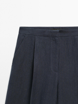 Massimo Dutti Брюки из смесового льна в тонкую полоску, темно-синий