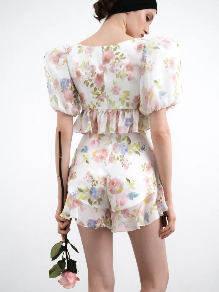 Мелисса (Melissa), кроп топ из молочного шифона с цветочным принтом