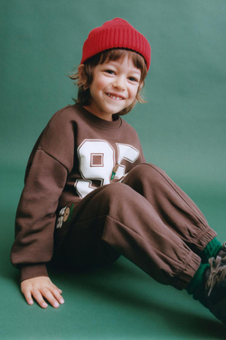 ZARA БРЮКИ-ДЖОГГЕРЫ С ВЫШИВКОЙ, КОРИЧНЕВЫЙ