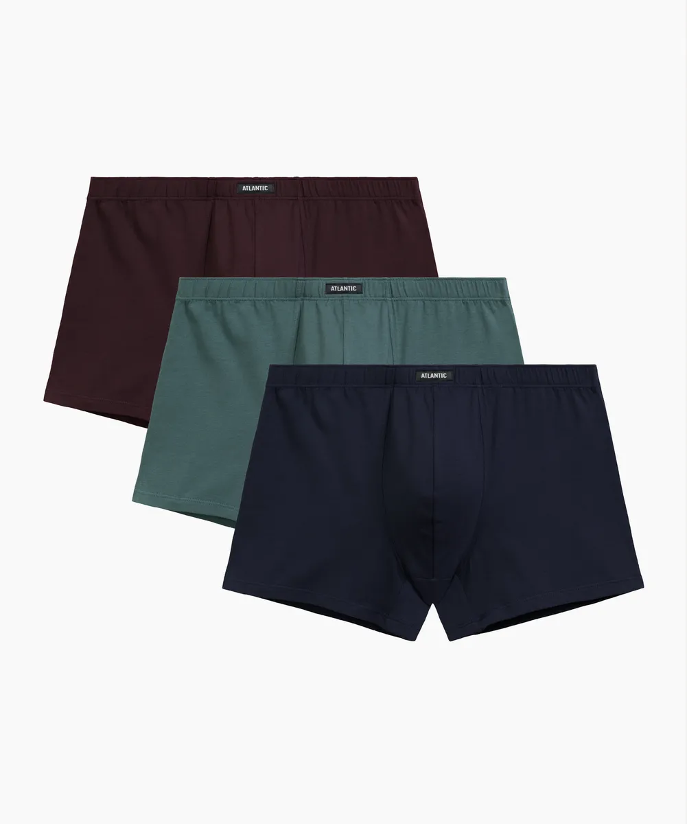 Мужские трусы шорты Atlantic, набор из 3 шт., хлопок, баклажановые + зелёный лес + темно-синие, 3MH-048