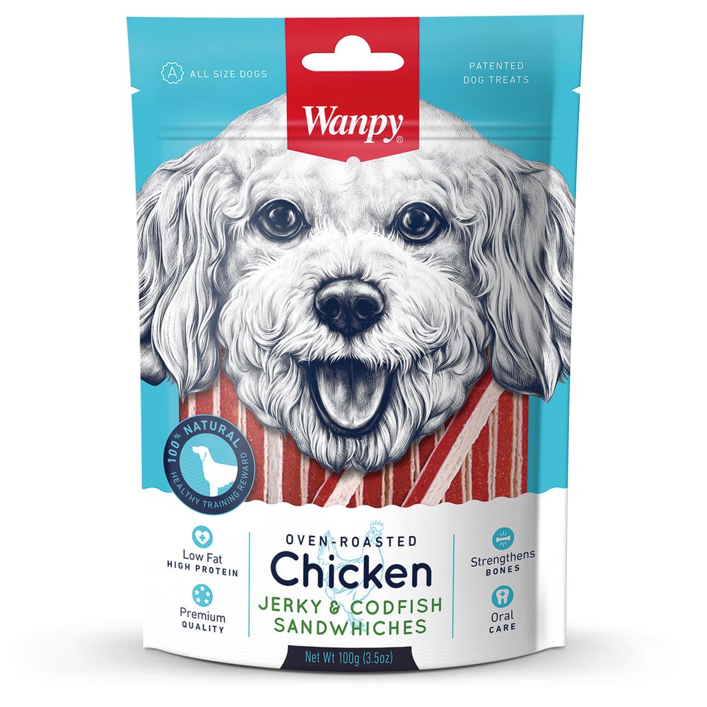 Wanpy Dog лакомство курица с треской в форме сэндвича 100г