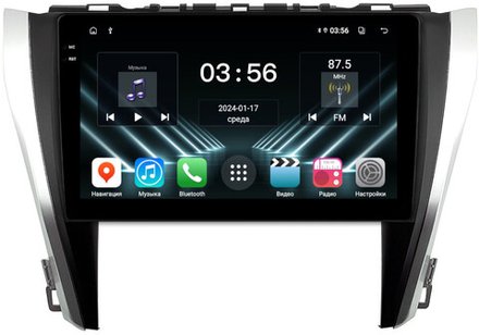 Магнитола для Toyota Camry 55 2014-2018 (рамка серебристо-черная) - FarCar DX10-7044B монитор 10.36" IPS на Android 13, 4+64Гб, CarPlay