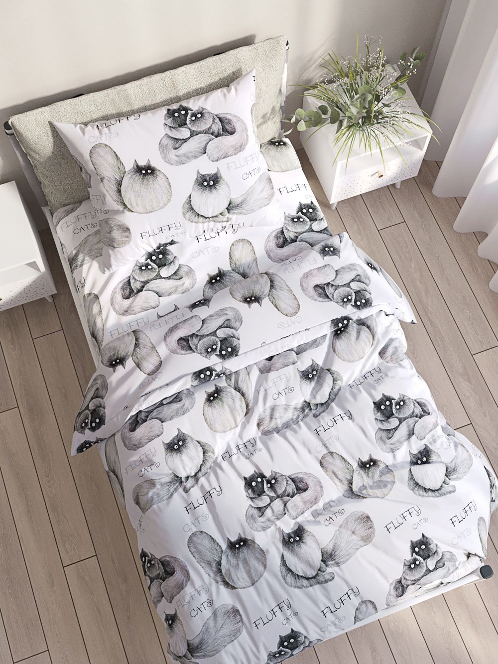 Постельное белье Сказка "Флиппи" 1,5-сп Наволочка 50х70 см 1 шт Простынь на резинке 90х200 см Пододеяльник 145х215 см, поплин