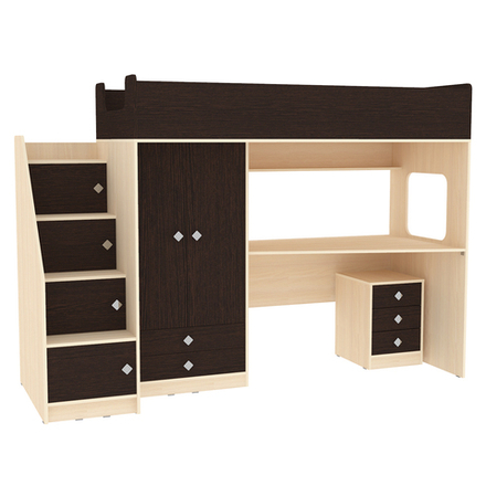 Кровать-чердак КарИВи Л-A606.3 с тумбой 80х190  Дуб Молочный Венге