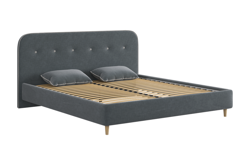 Кровать с основанием Лео 180х200 см (галька (велюр)/графит (велюр)),(графит (велюр)/галька (велюр)), (латте (велюр)/капучино (велюр))