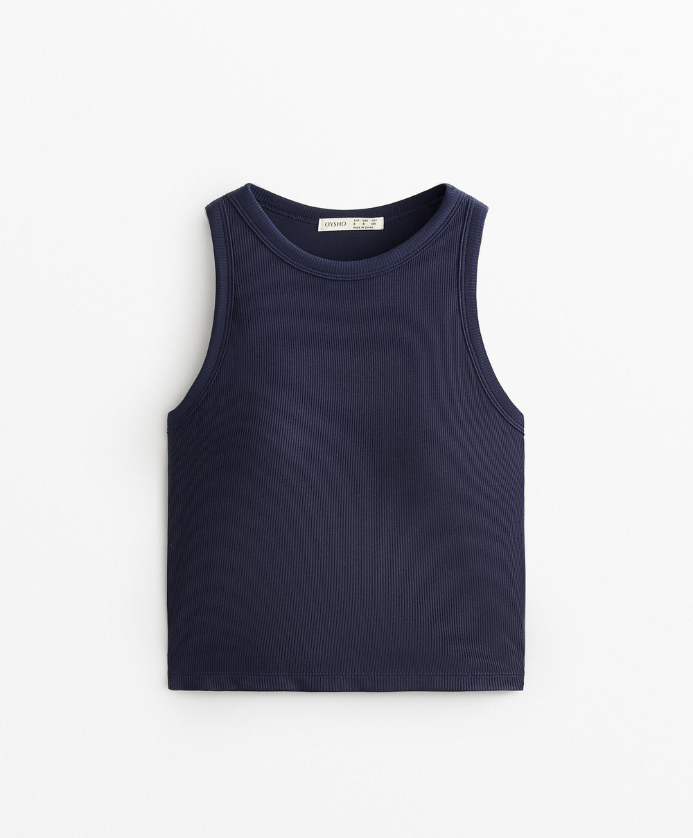 Oysho Топ из смесового модала в рубчик, темно-синий