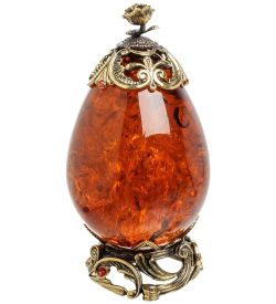 Народные промыслы AM-1473 Фигурка «Яйцо с розой» (латунь, янтарь)