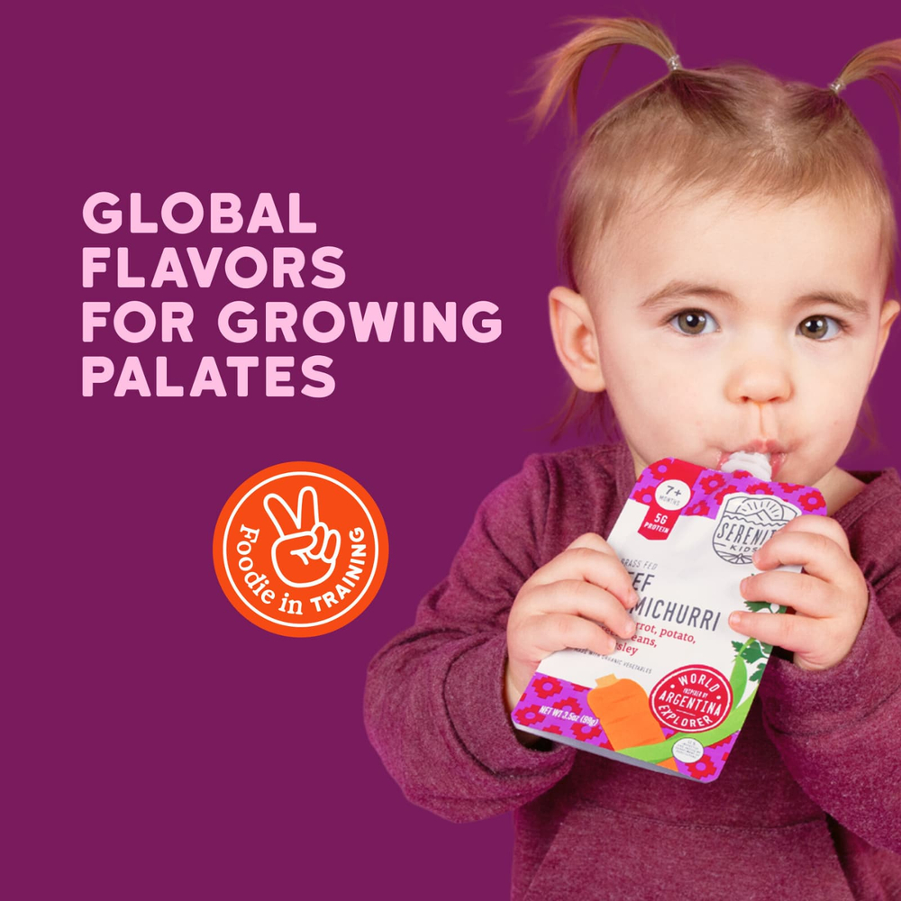 Serenity Kids, чимичурри из говядины травяного откорма с морковью, картофелем, стручковой фасолью и петрушкой, для детей от 7 месяцев, 99 г (3,5 унции)