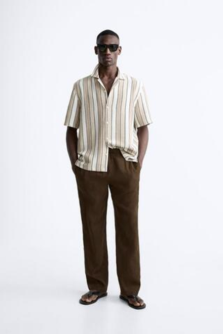 ZARA РУБАШКА ИЗ РЕЛЬЕФНОЙ ТКАНИ В ПОЛОСКУ, ЭКРЮ