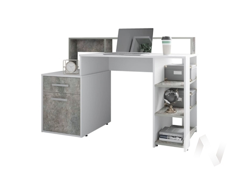 Стол компьютерный Лайф (белый/бетон)