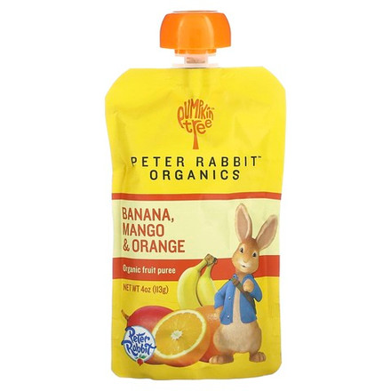 Pumpkin Tree Organics, Peter Rabbit Organics, органическое фруктовое пюре, банан, манго и апельсин, 113 г (4 унции)