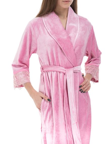 Халат женский велюровый с кружевом 0383/1  NUSA
