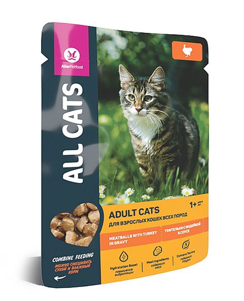 Влажный корм для кошек ALL CATS тефтельки с индейкой в соусе 85 г Влажный корм для кошек ALL CATS тефтельки с индейкой в соусе 85 г