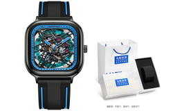 FAIRWHALE Starlight Collection Men"s Watch Mechanical Movement Silicone Strap Watch Men"s Watches Blue Dial