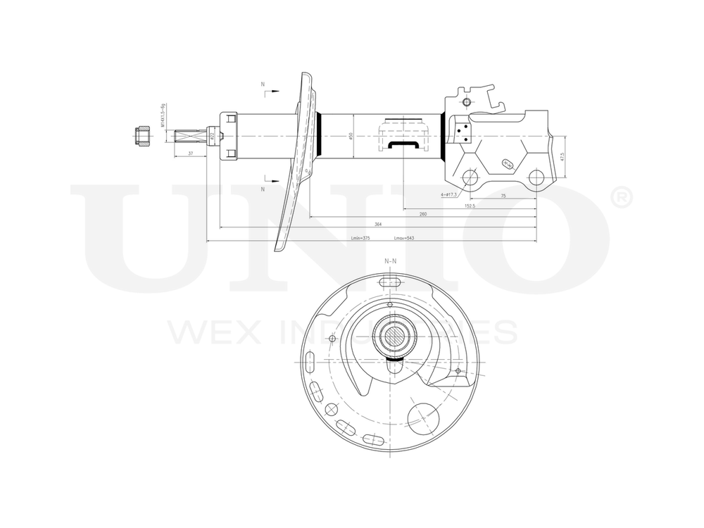 Амортизатор газовый передней подвески левый UNIO SAB-10186
