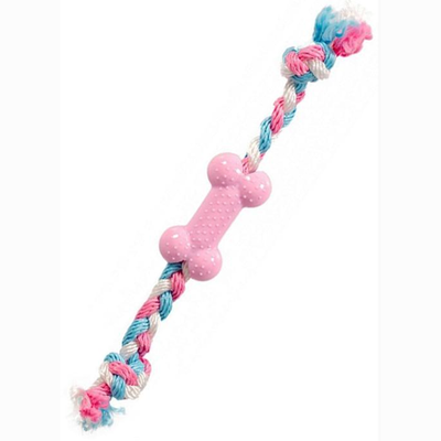 Duvo+ игрушка для собак резиновая "кость с веревками", розовая, 9х4см