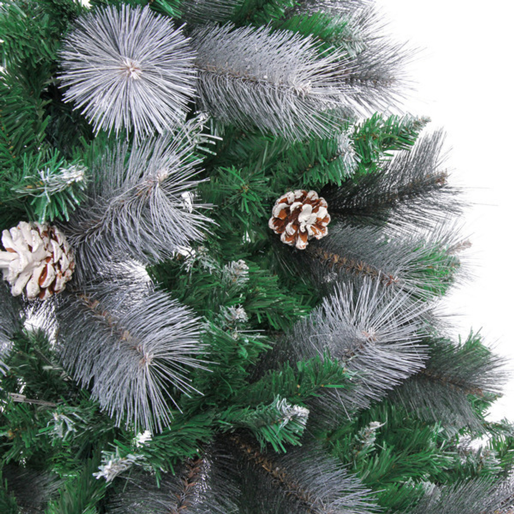 Ёлка «Богемия» 210 см, ПВХ+Леска, шишки, белое напыление (960 веток)