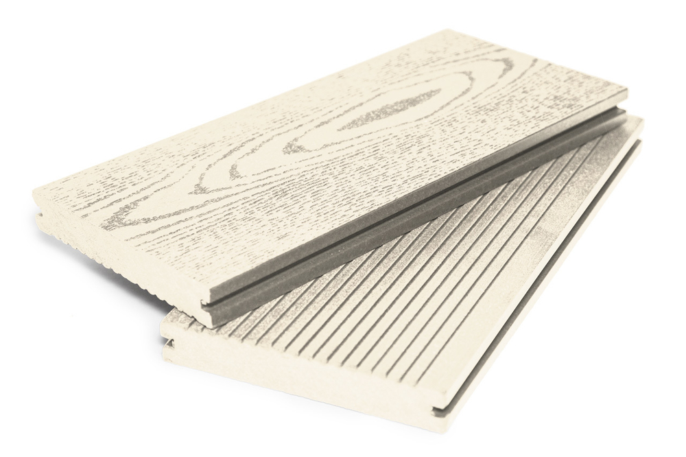 Террасная доска  полнотелая 140 х 22 мм Слоновая кость 3D NEW