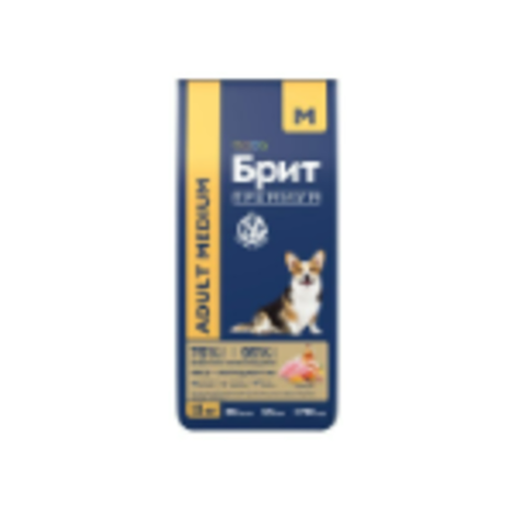 Сухой корм для собак BRIT PREMIUM с курицей для взрослых собак "Dog Adult Medium", 15кг