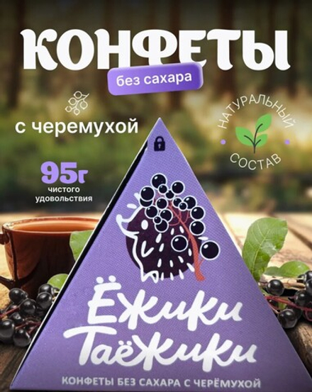 Конфеты натуральные без сахара ЧЕРЕМУХА / 95 г / коробка / ТМ Ежики-Таежики
