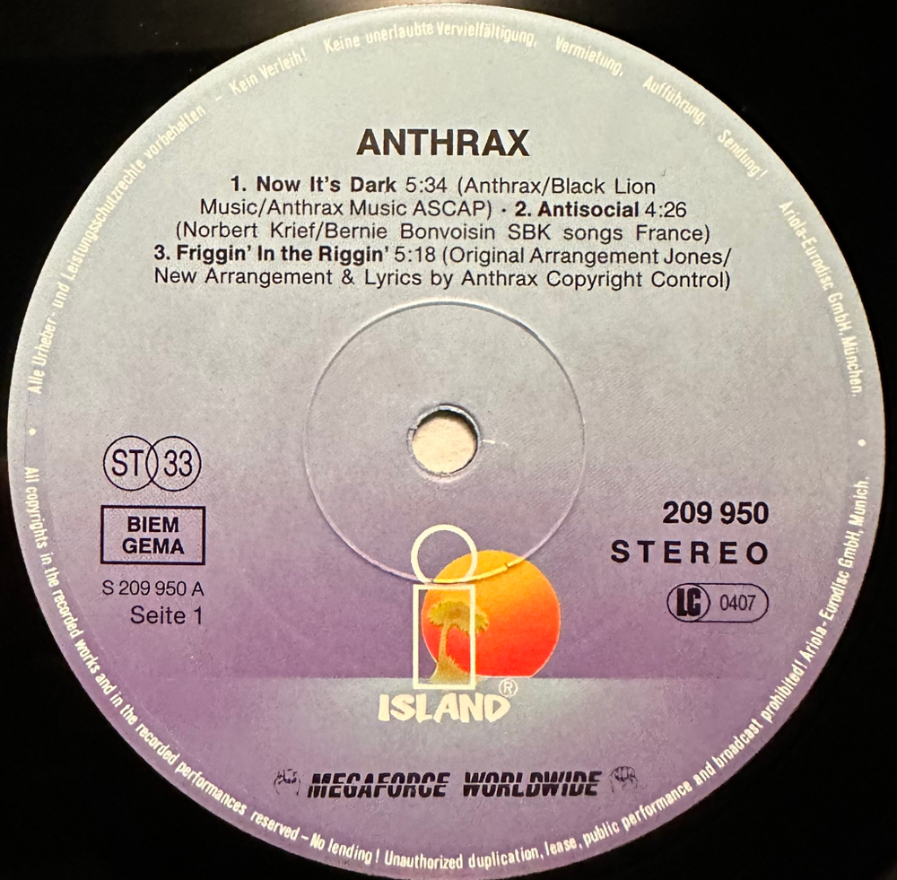 Anthrax - Penikufesin (Германия 1989г.) 12", 45 RPM