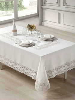 Скатерть 180х450 и 12 салфеток Emozioni Fiandra молочные